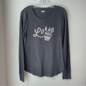 Old Navy Winter Love Thermal Long Sleeved Graphic Tee Dark Gray Size L